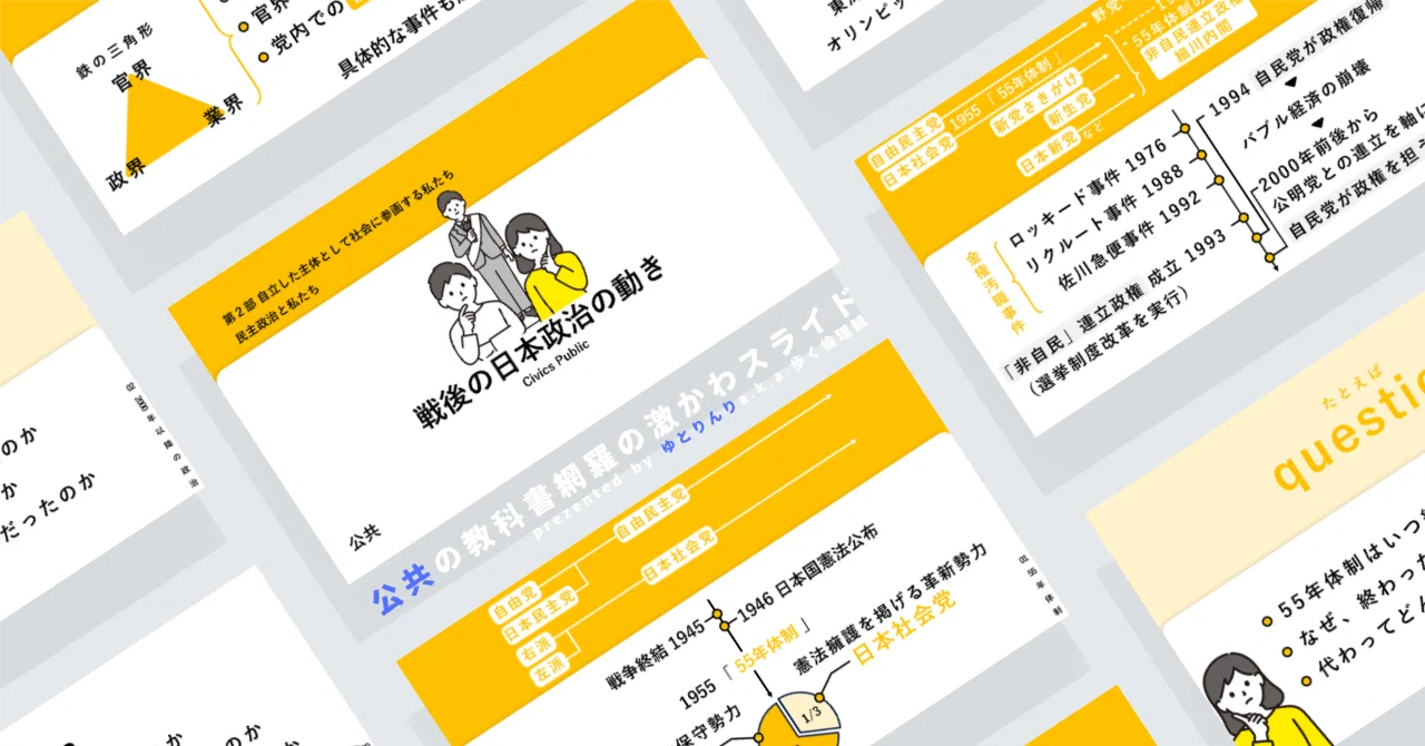 【公共のスライド】「戦後の日本政治の動き」の授業を楽しむための、授業パワポ【指導案】|ゆとりんり