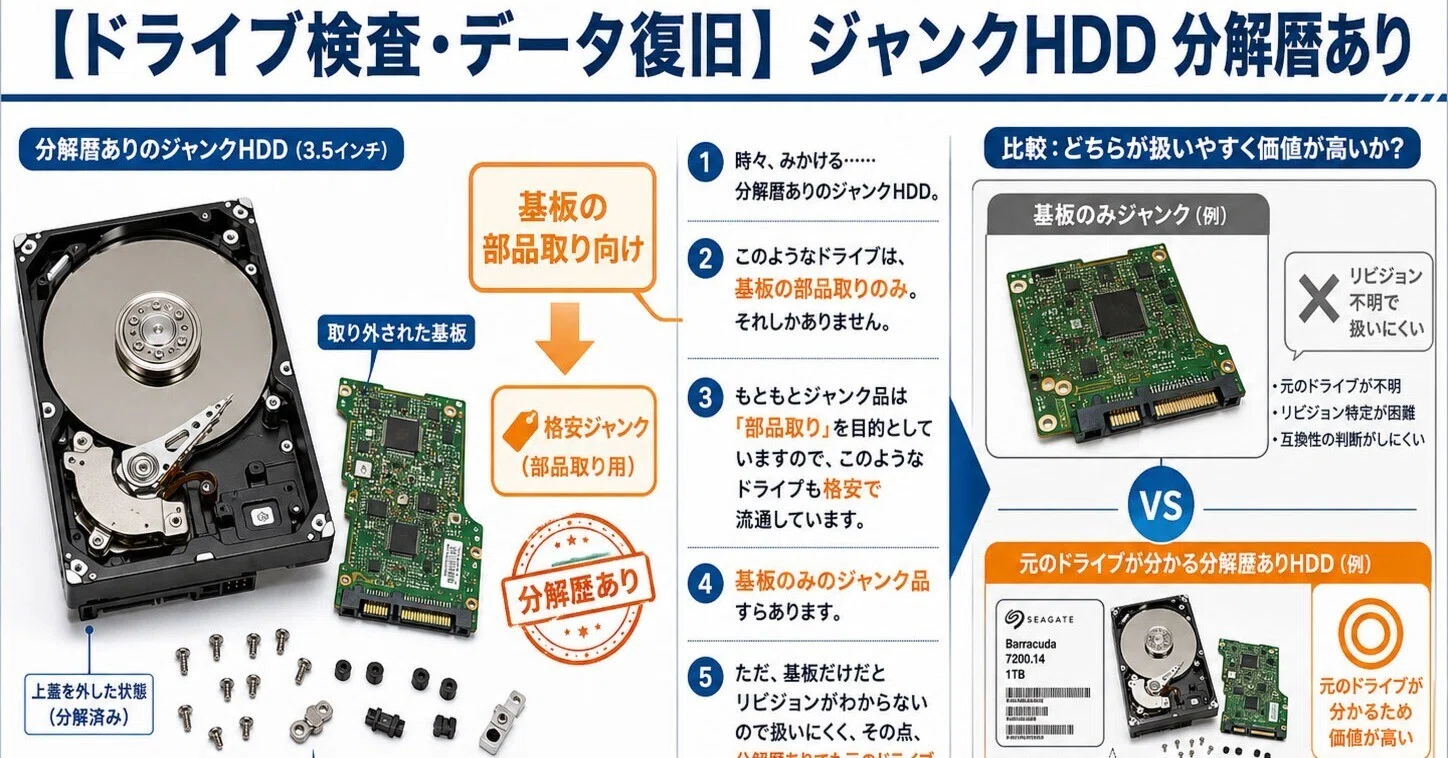 ドライブ検査・データ復旧】ジャンクHDD 分解暦あり｜IUEC