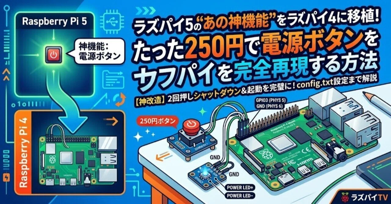 ラズパイ5の“あの神機能”をラズパイ4に移植！たった250円で電源ボタン