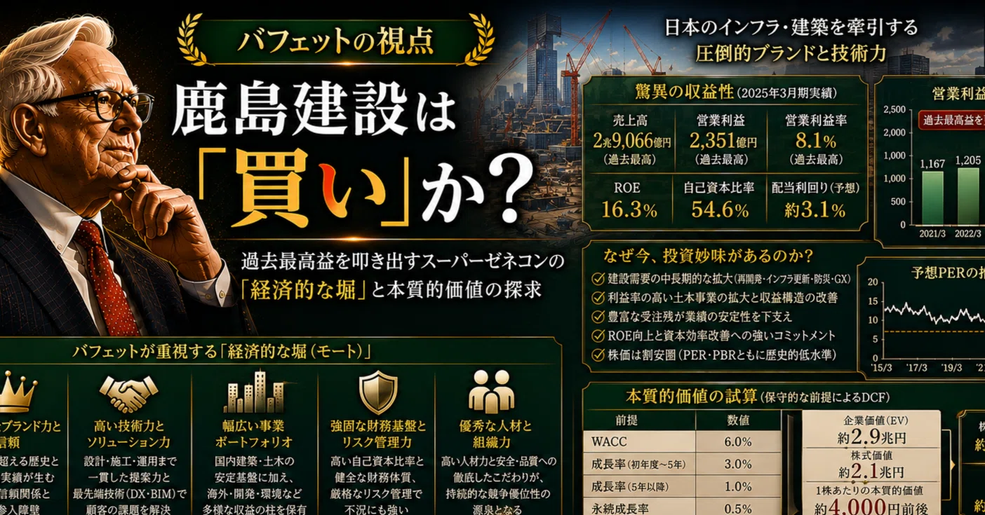 バフェットの視点】鹿島建設は『買い』か？ — 過去最高益を叩き出す