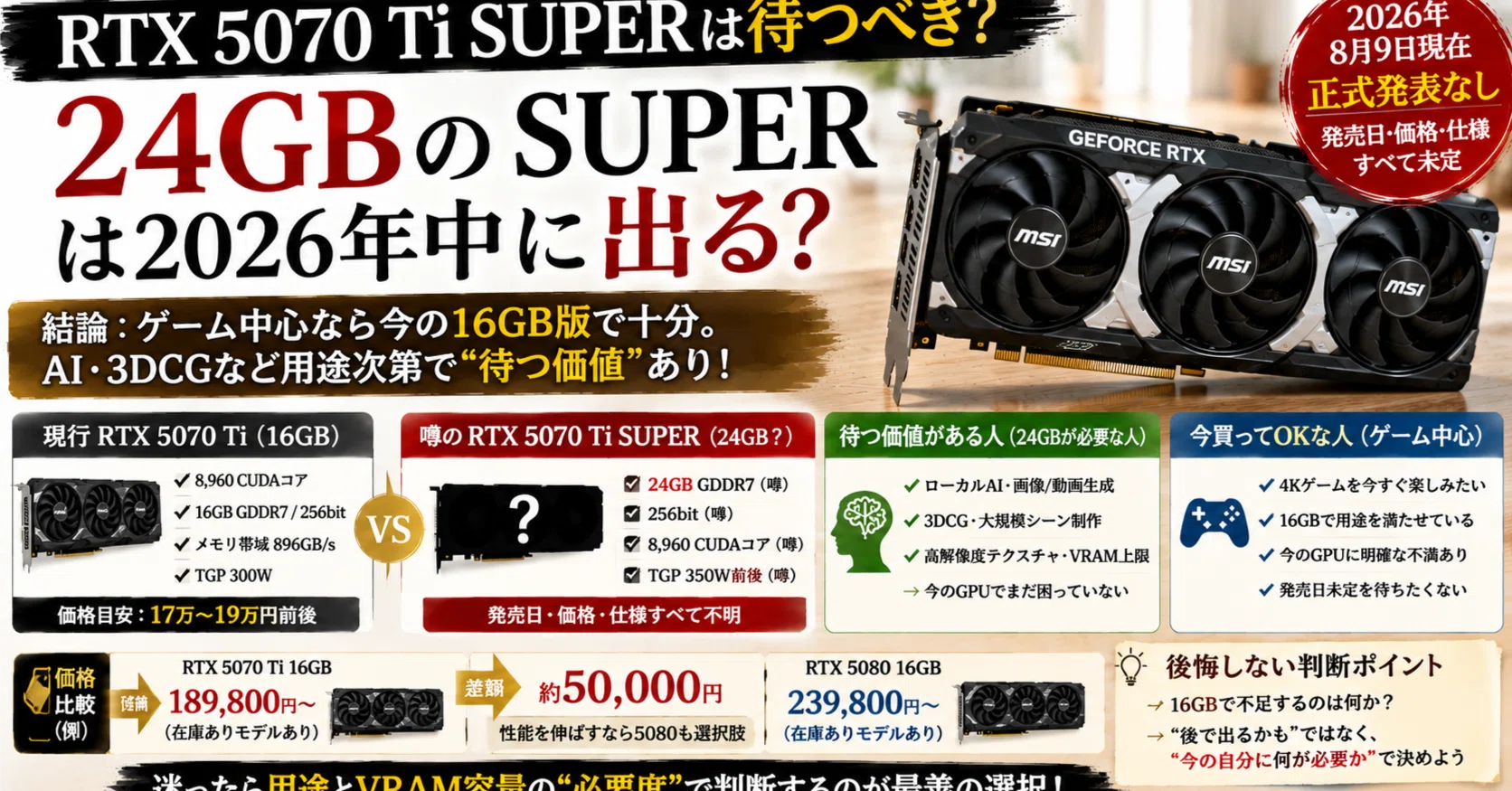 RTX 5070 Ti SUPERは本当に24GBになる？現行16GBとの違いを整理｜pc_masami