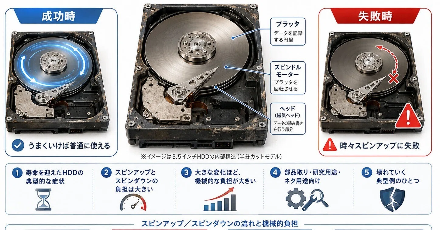 ドライブ検査・データ復旧】ジャンクHDD 時々スピンアップに失敗する｜IUEC