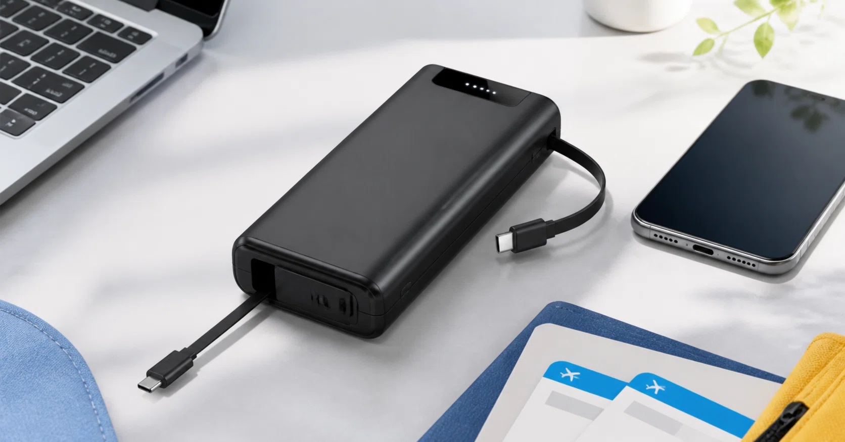 Anker Power Bank (25000mAh, Built-In & 巻取り式USB-Cケーブル