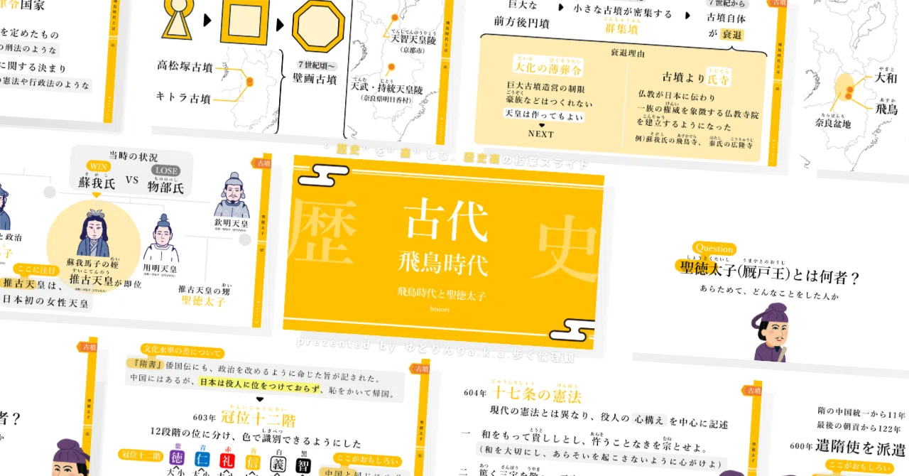 【中学歴史のスライド】「古代(飛鳥時代)飛鳥時代と聖徳太子」の授業を楽しむための、授業パワポ【指導案・授業案】|ゆとりんり