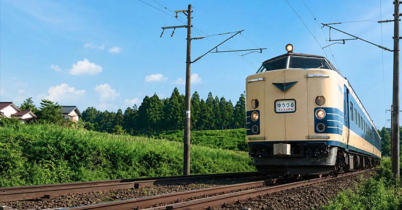 583系寝台電車：ゆうづる（白黒写真をChatGPTにより着色したもの） ｜ヒル