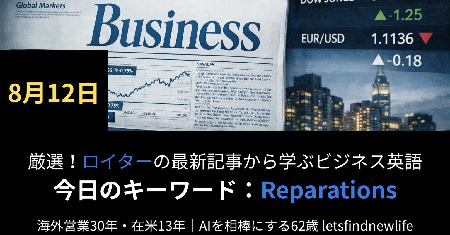 ビジネス英語5選】8月12日 Reparations，賠償金〜最新ニュースから学ぶ