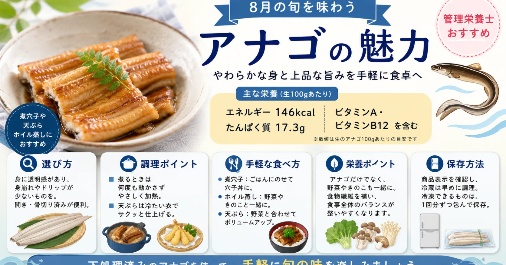 8月に食べたい旬のアナゴ｜やわらかな身を楽しむ煮穴子・天ぷらと栄養