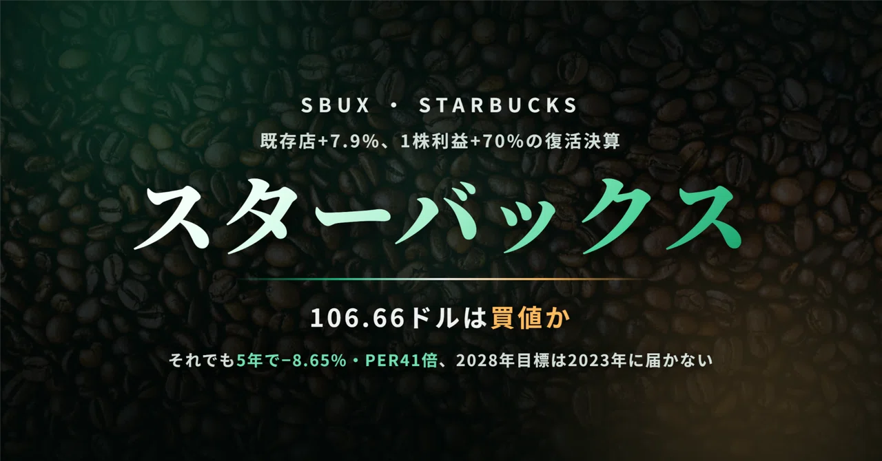 スタバ（スターバックス・SBUX）の株価は今後どうなるのか 〜既存店+