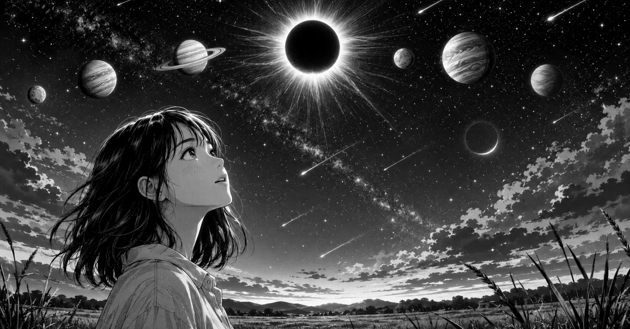 【12星座別】天体イベントラッシュの過ごし方│6惑星パレード│皆既日食│新月│ペルセウス座流星群のピーク｜ホシロジー
