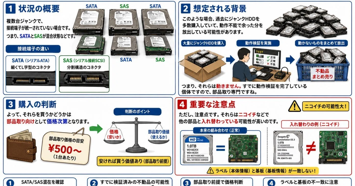 ドライブ検査・データ復旧】ジャンクHDD SATAとSASの混在 複数台