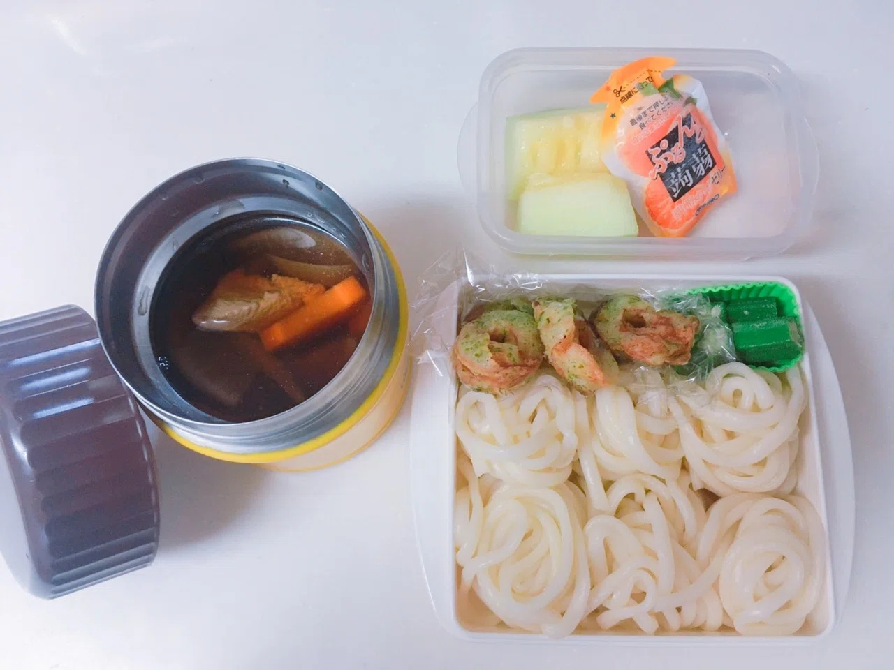 ほぼ毎日お弁当作り 今日の献立 冷やしうどん トッピングでおくら ちくわの磯辺揚げ デザートはメロン からすのk Note