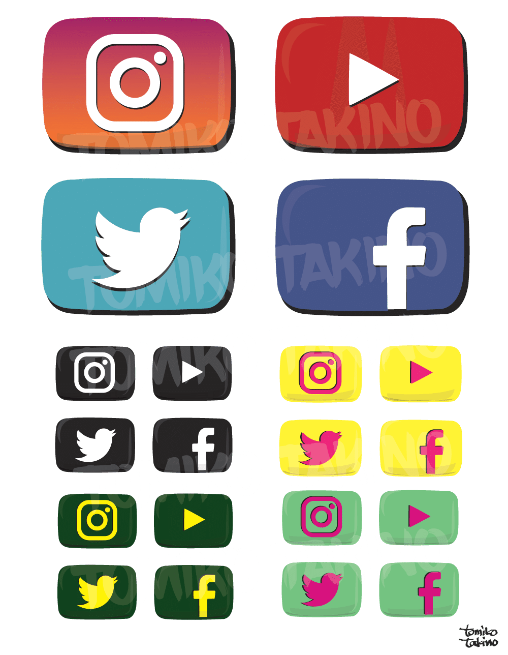 SNS アイコン PNG画像 背景透過Youtube Facebook Twitter Instagram