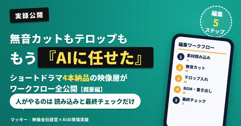 無音カットもテロップも、もうAIに任せた——映像屋の編集ワークフロー5ステップの記事アイキャッチ