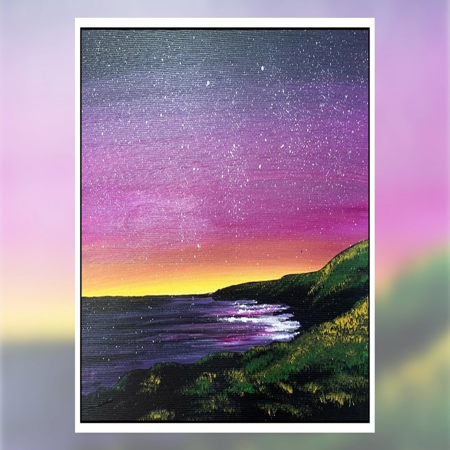 アクリル絵の具を使用した 紫色に輝く空 の描き方 初心者が簡単に絵を描く方法 Junya Art Note
