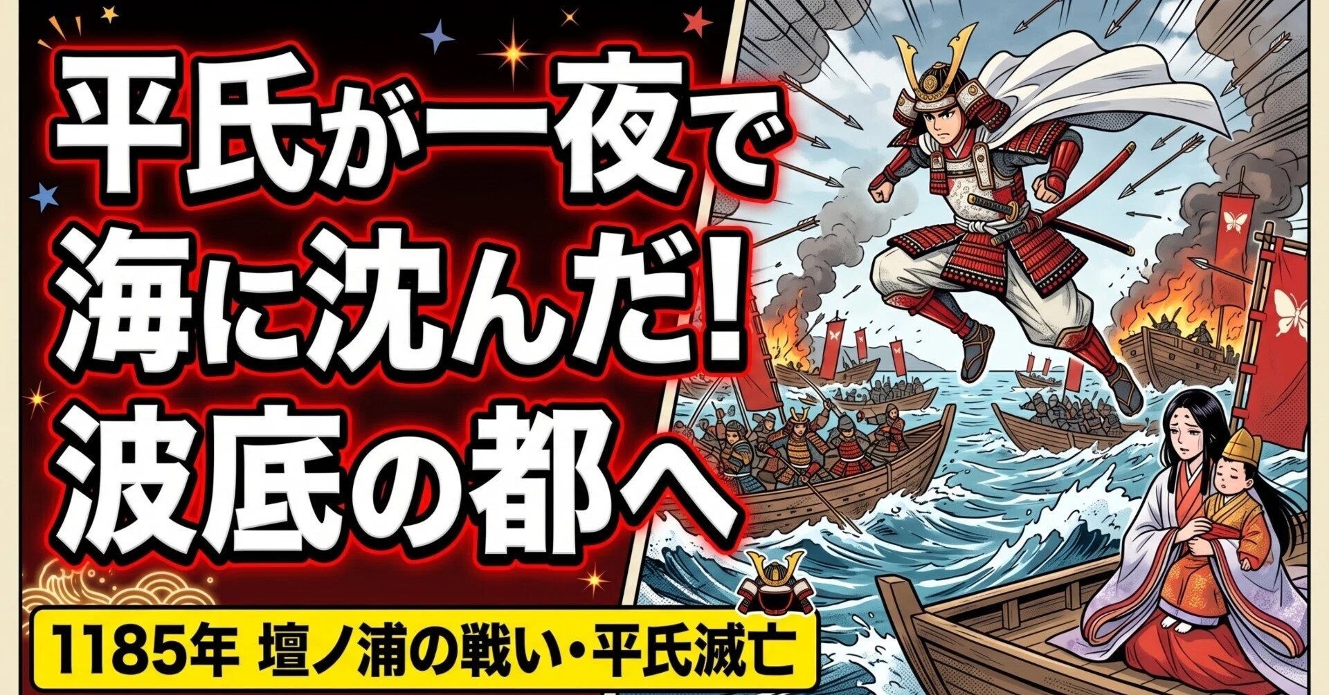 図解】壇ノ浦の戦い・平氏滅亡（1185年）｜「平氏が一夜にして海に沈ん