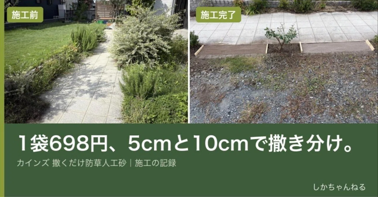 1袋698円の人工砂を5cmと10cmで撒き分けた。ただし答えが出るのは数