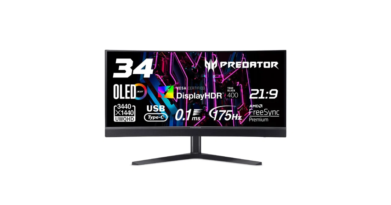 Acer Predator X34 V レビュー｜34型UWQHD OLED曲面ゲーミングモニター