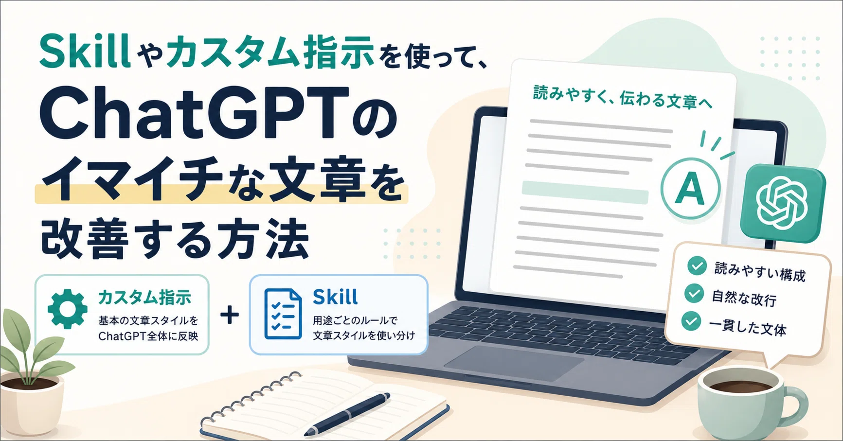 スキルやカスタム指示を使って、ChatGPTの「イマイチな文章」を改善