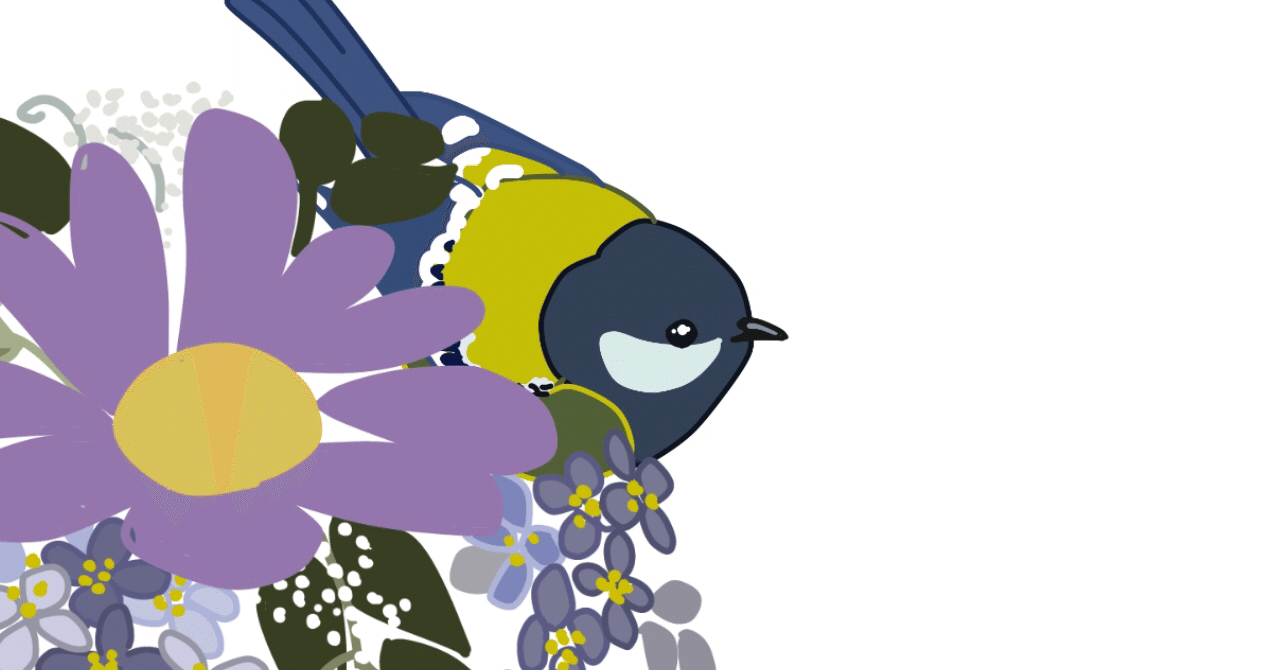 刺繍図案イラストの練習 青い鳥 鳩と花 Atelier Hanami Note