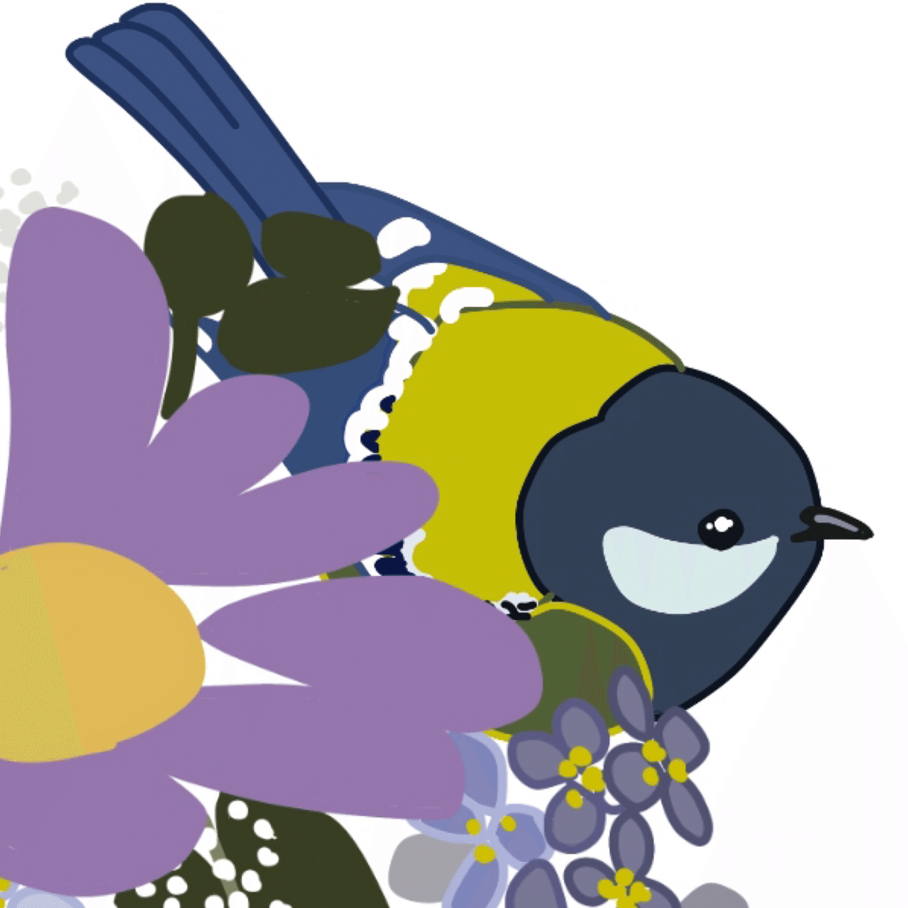 刺繍図案イラストの練習 青い鳥 鳩と花 Atelier Hanami Note