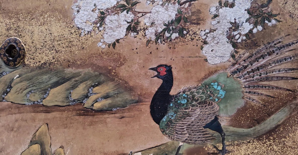 大英博物館展出品作③狩野宗眼重信《春景花鳥図襖》桃山時代末-江戸