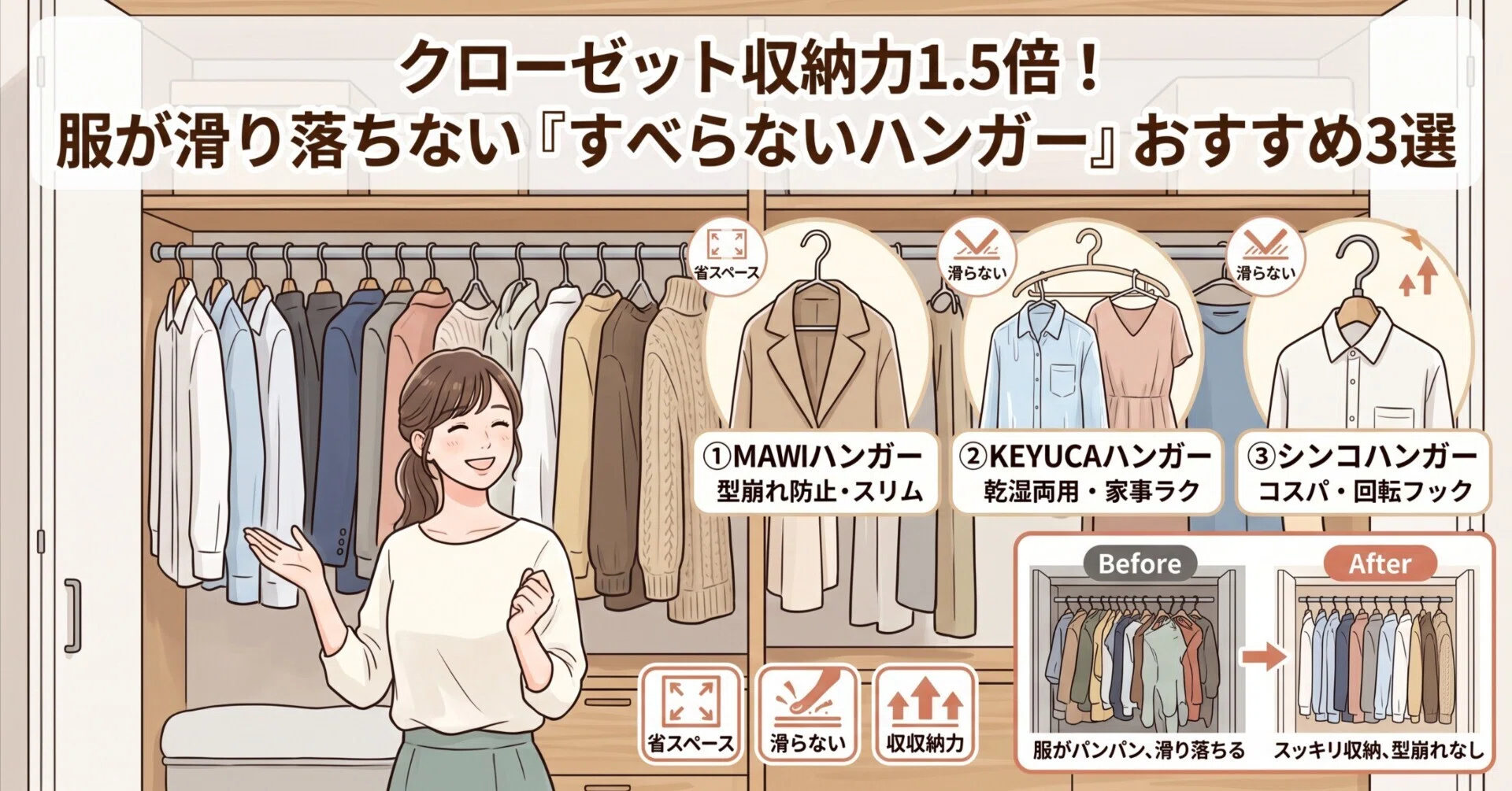 ラウンド洋服掛け　使用頻度低 クローゼットの収納力が1.5倍に！服が滑り落ちない「すべらない省