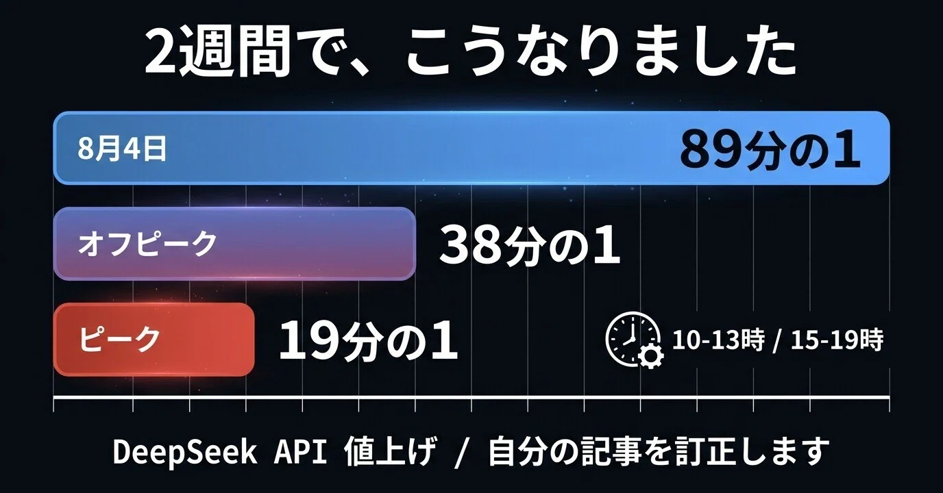 速報】DeepSeek APIが値上げ──2週間前に書いた「Opus 4.8の89分の1