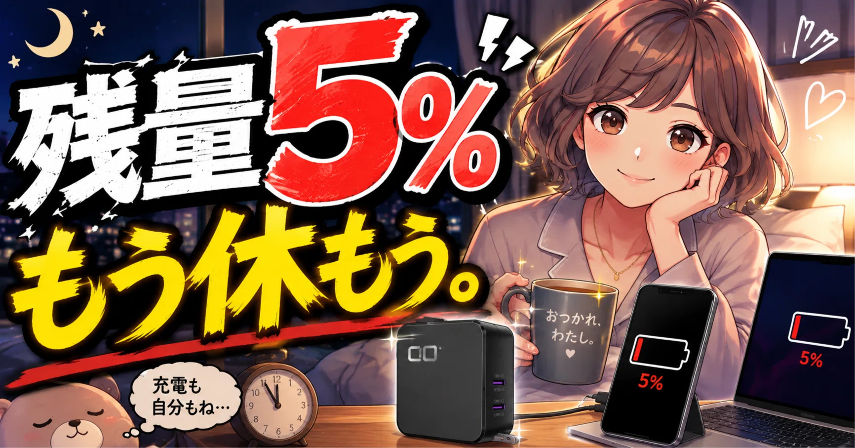 自分の気力もスマホの残量も5％。仕事終わりの夜を救う65W充電器4選
