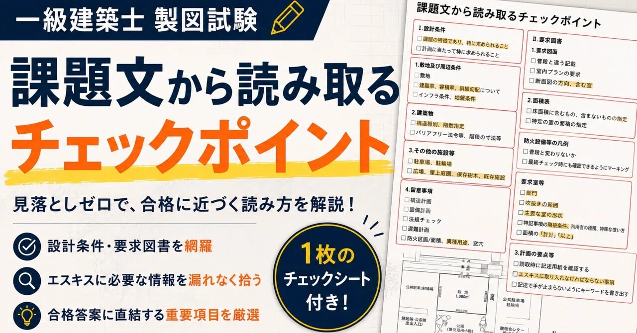 一級建築士製図　課題 一級建築士製図試験｜課題文の読み取りチェックポイントを1枚にまとめ