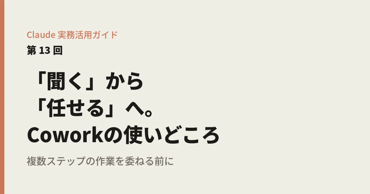【第13回】「聞く」から「任せる」へーCoworkに任せていい仕事、ダメな仕事｜ハク | Claude実務活用ガイド