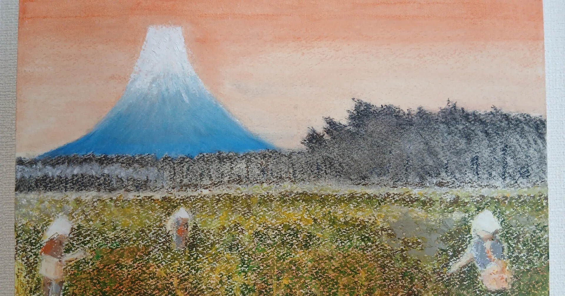 Painting Hiroshige's Fuji (Oil Pastel)｜碧緑（あおみどり）