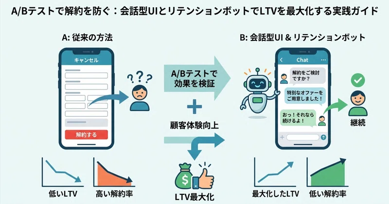 A/Bテストで解約を防ぐ：会話型UIとリテンションボットでLTVを最大化する実践ガイド