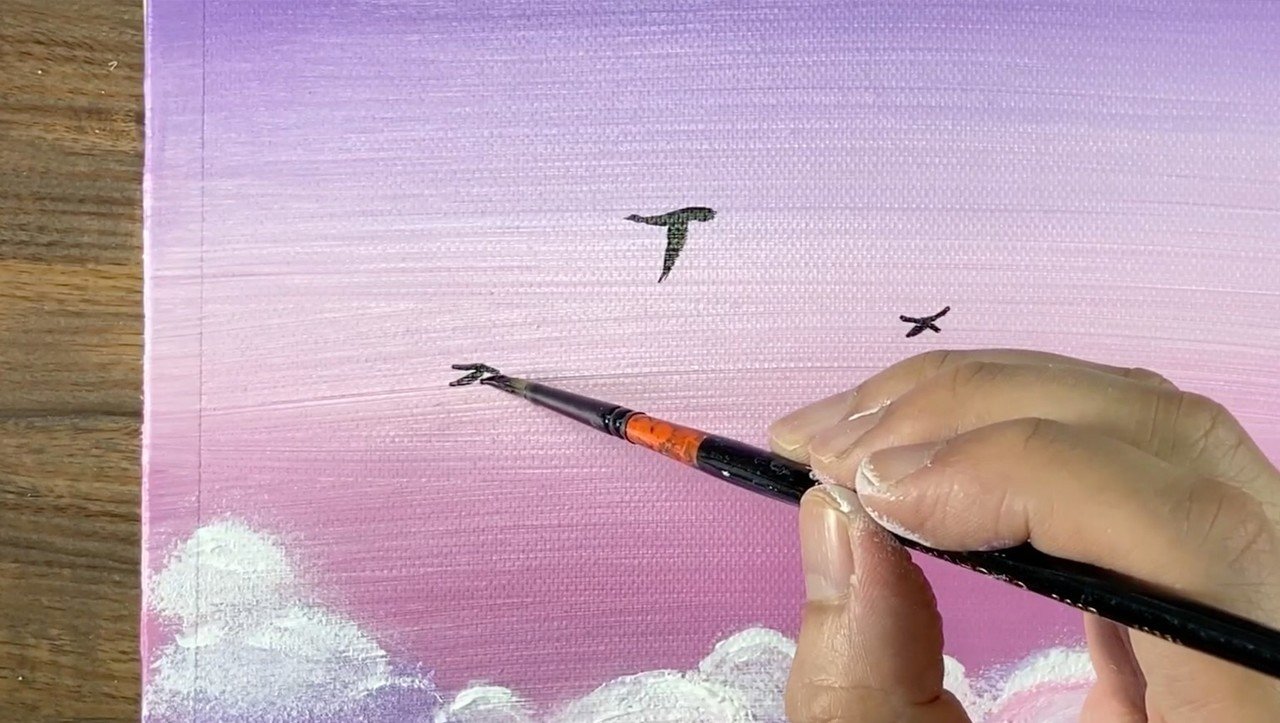 アクリル絵の具を使用した 紅の空を飛ぶ鳥 の描き方 初心者が簡単に絵を描く方法 Junya Art Note