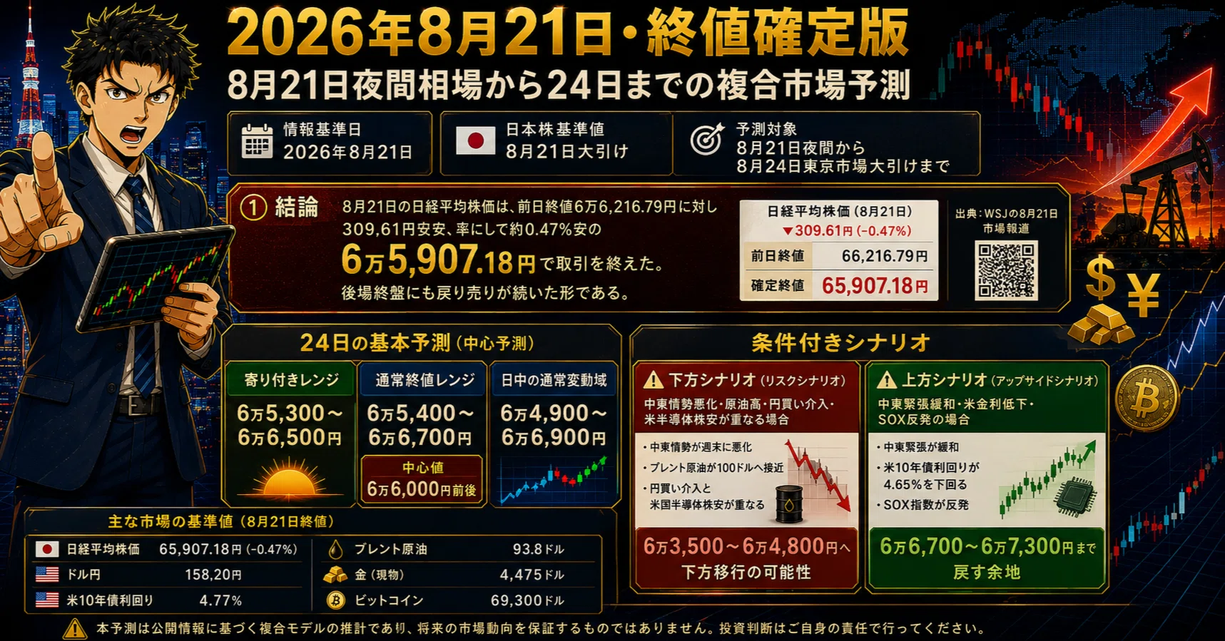 2026年8月21日終値確定版 8月21日夜間相場から24日までの複合市場予測 2026年8月21日終値確定版 8月21日夜間相場から24日までの複合市場予測