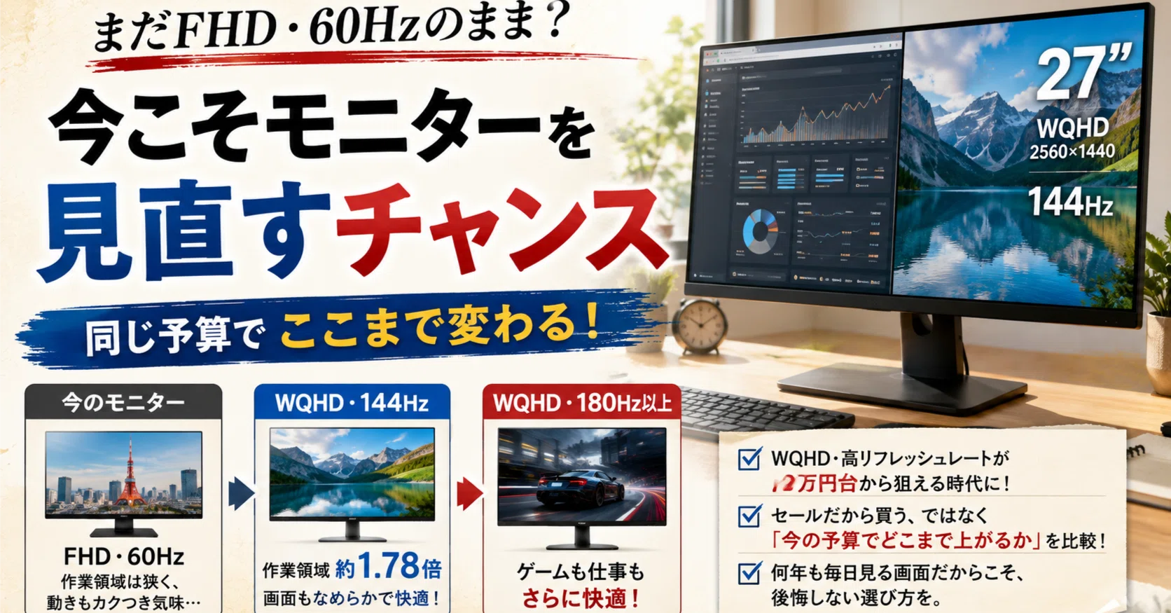 Amazon スマイルSALEでPCモニターを買い替える？まだFHD・60Hzなら今