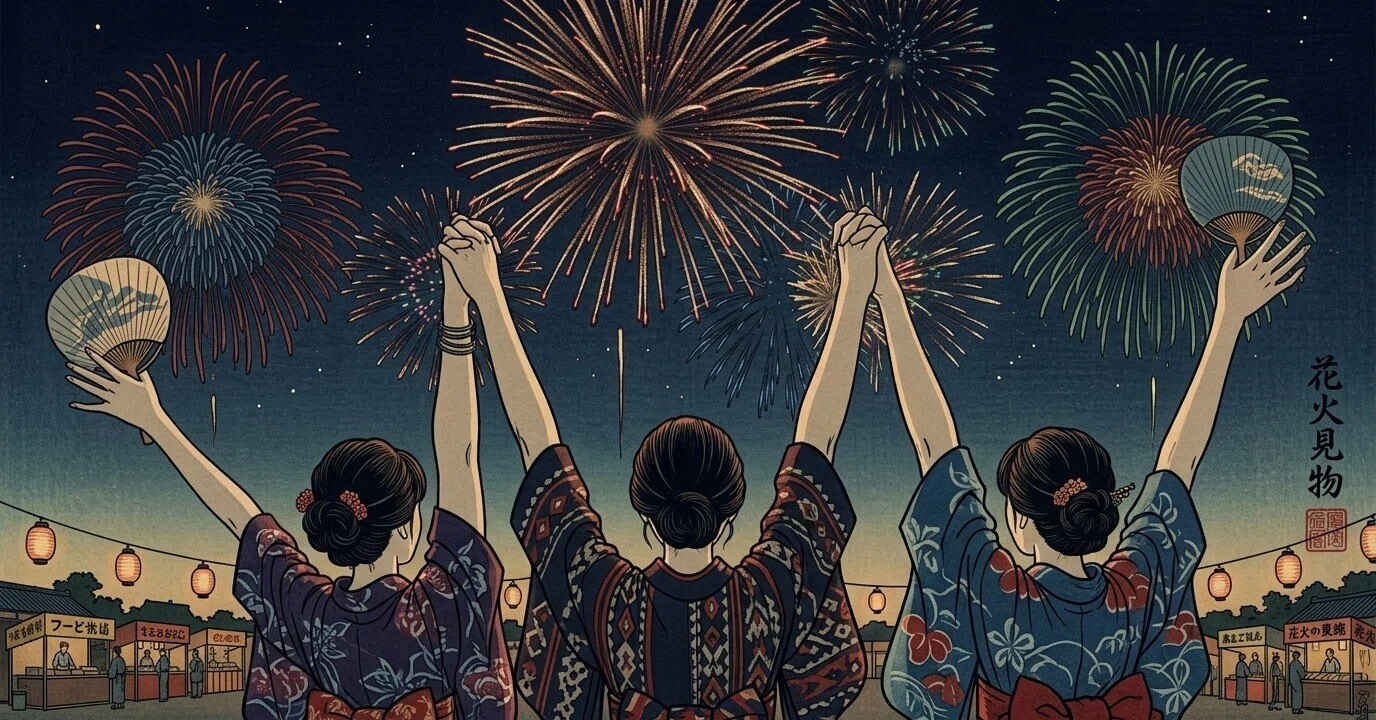 【真作】絵画　油彩10号　夜空を彩る大輪花火と橋景色　夜景インテリア　C183 夏の夜空のハーモニー－色彩と音で魅せる花火の夕べ｜旅おもてなす