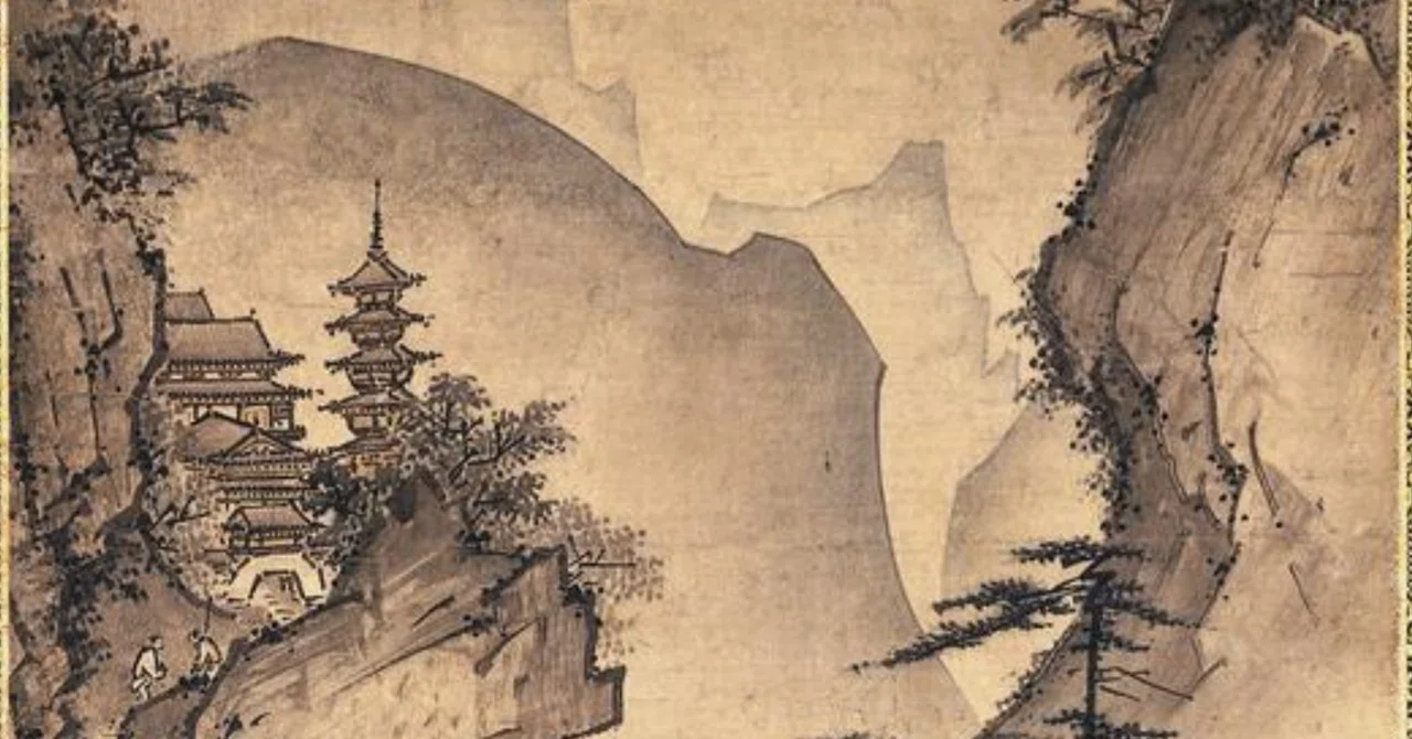 大英博物館展出品作⑧伝祥啓《山水図》明応9年（1500）頃、大英博物館