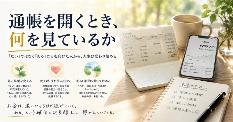 貯金通帳を見るとき、あなたは「増えた」を見ていますか、それとも「減った」を見ていますか？