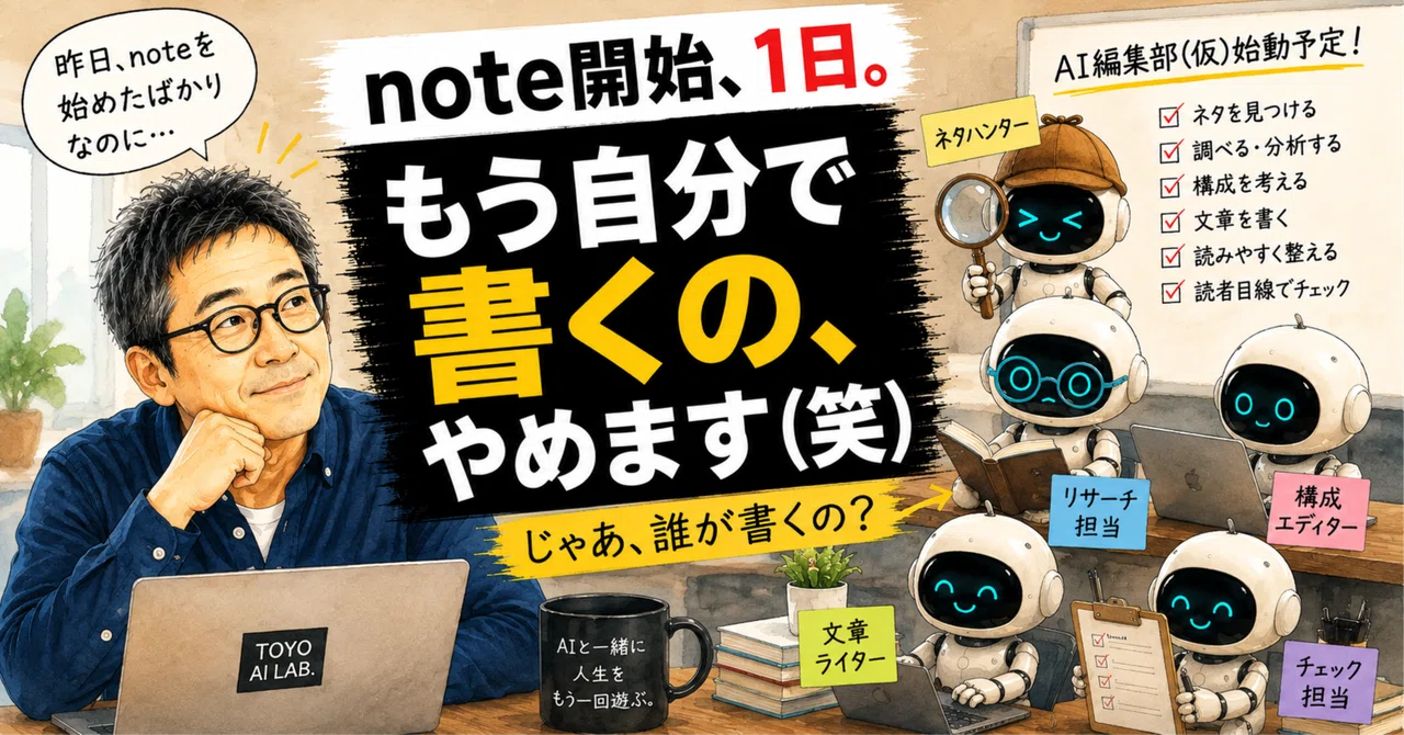 noteを始めて1日。もう自分で書くのをやめることにした(笑)|トヨ|50代からのAI実験室
