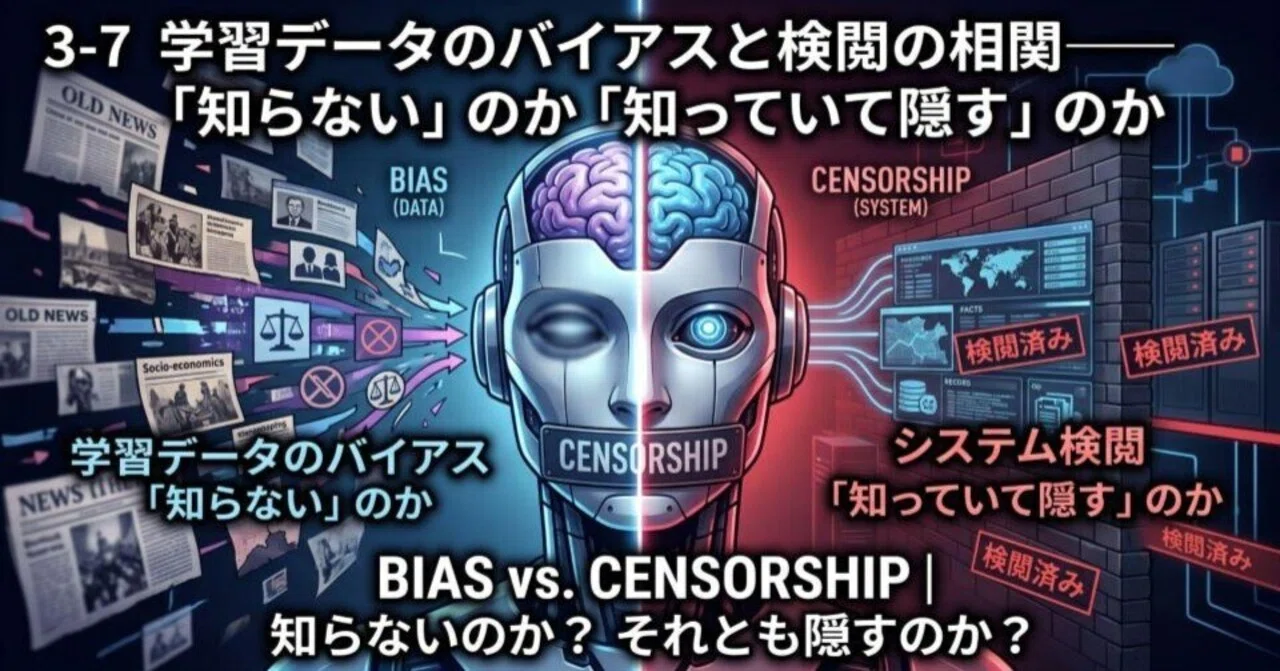 3-7 学習データのバイアスと検閲の相関——「知らない」のか「知っていて隠す」のか｜伊藤正章｜サバイバルDXクリエイター：荒野のPip-Boy設計局