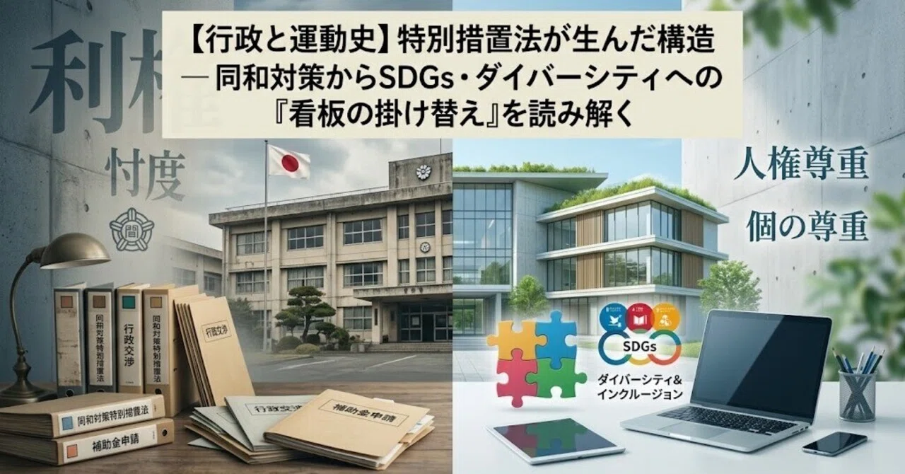 【行政と運動史】特別措置法が生んだ構造 — 同和対策からSDGs・ダイバーシティへの「看板の掛け替え」を読み解く|第4者委員会