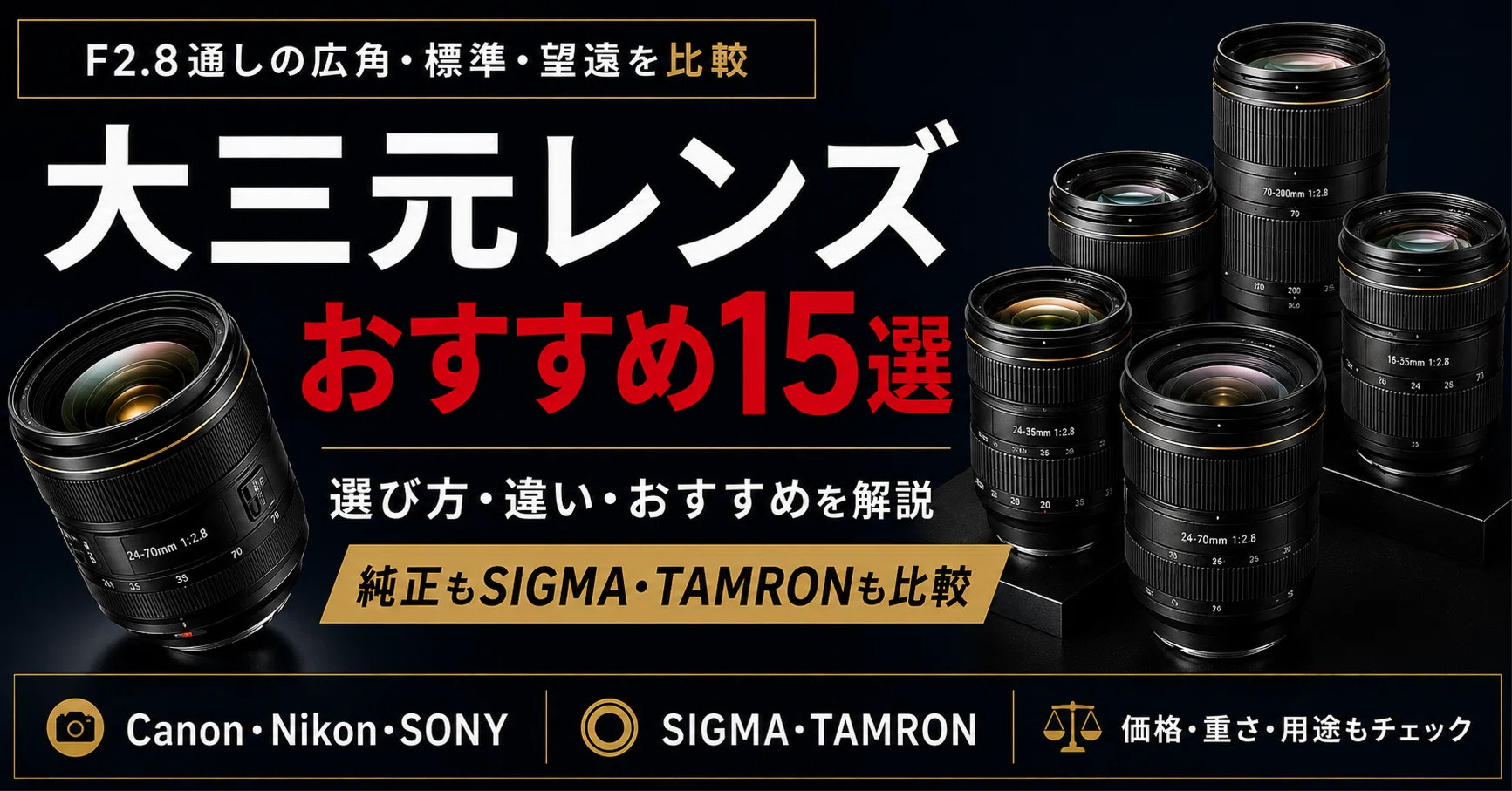 カメラとレンズまとめ売り 大三元レンズおすすめ15選｜F2.8通しの広角・標準・望遠をメーカー別に