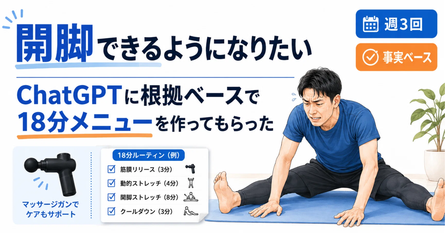 開脚できるようになりたい。ChatGPTに「根拠ベース」で18分メニューを