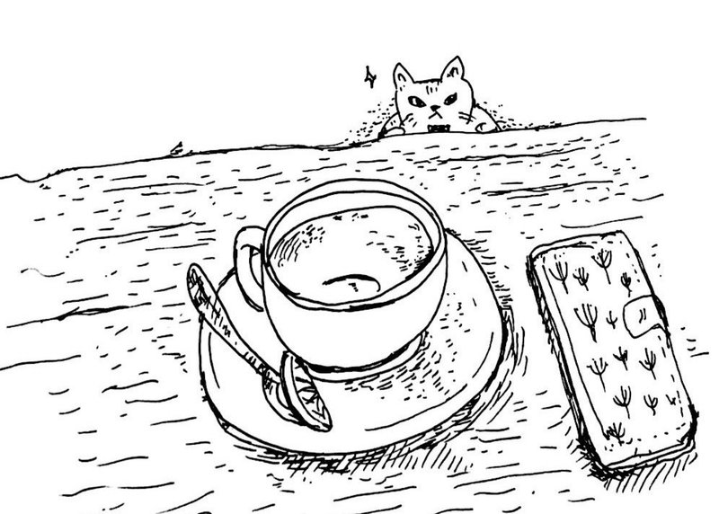 ダンスと漫画とお絵描きと カフェでスケッチ お茶と猫を描く その1 エリー二 Erini Note