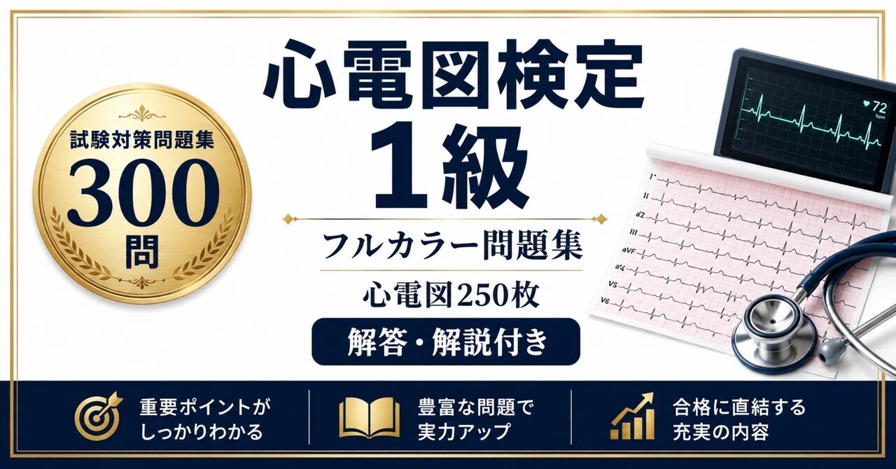 心電図検定1級】フルカラー問題集300問 心電図250枚 解答解説付き