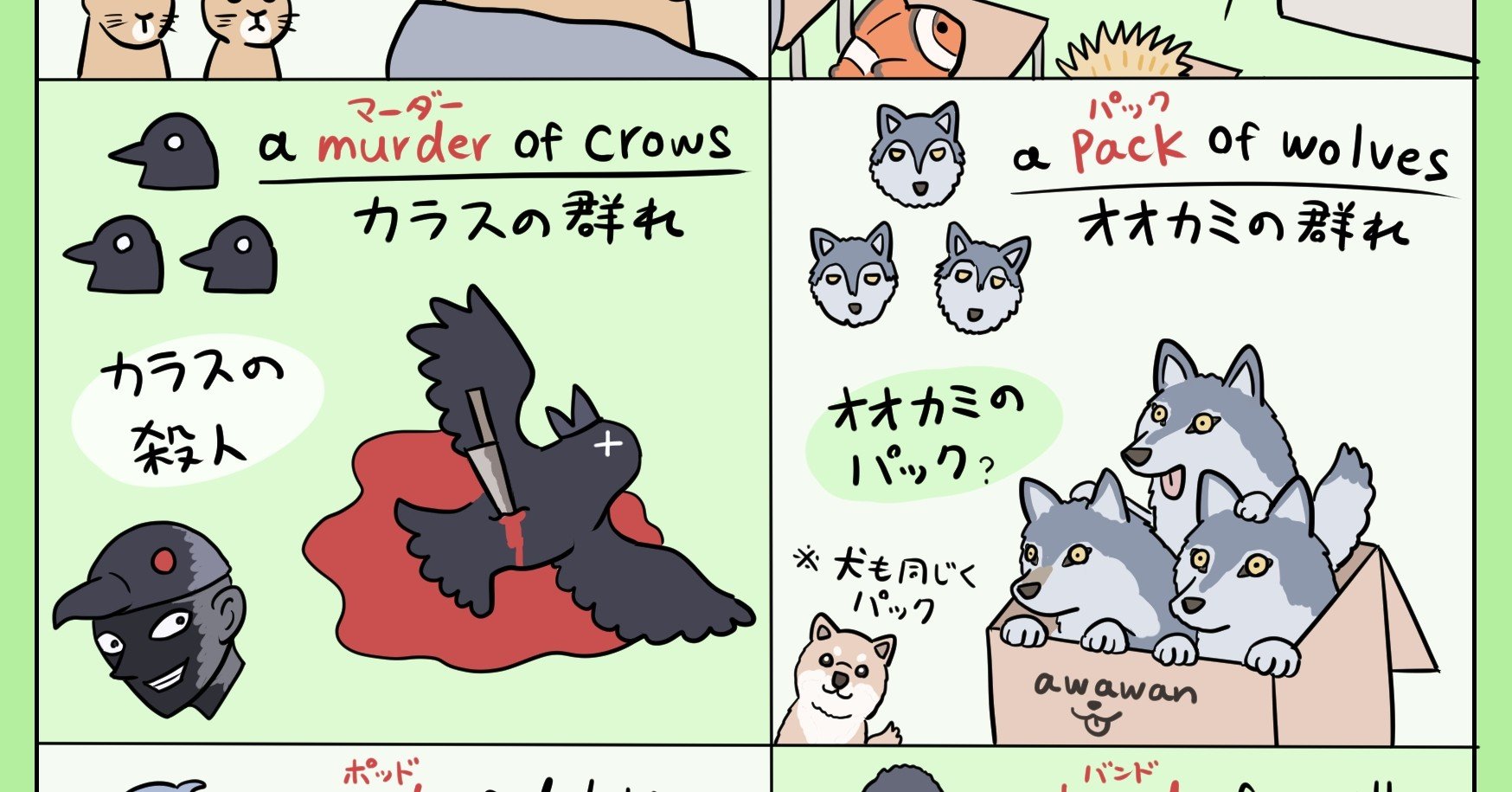 カラスの殺人 ウォンバットの知恵 どうぶつ 集合名詞 イラスト 7 21追記 ぬまがさワタリ Note