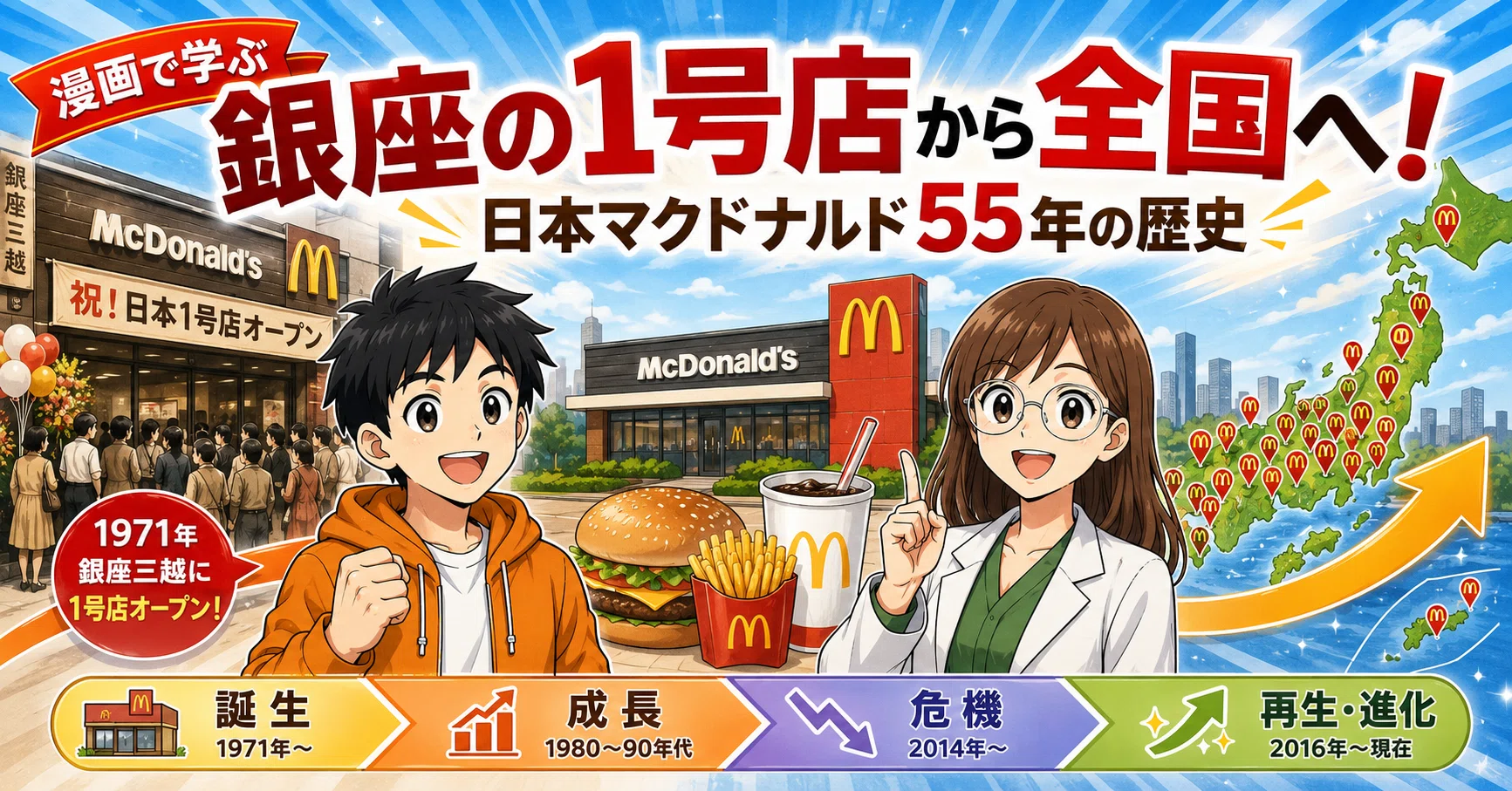 銀座の1号店から全国へ！日本マクドナルド55年の歴史｜GPT漫画で学ぼう