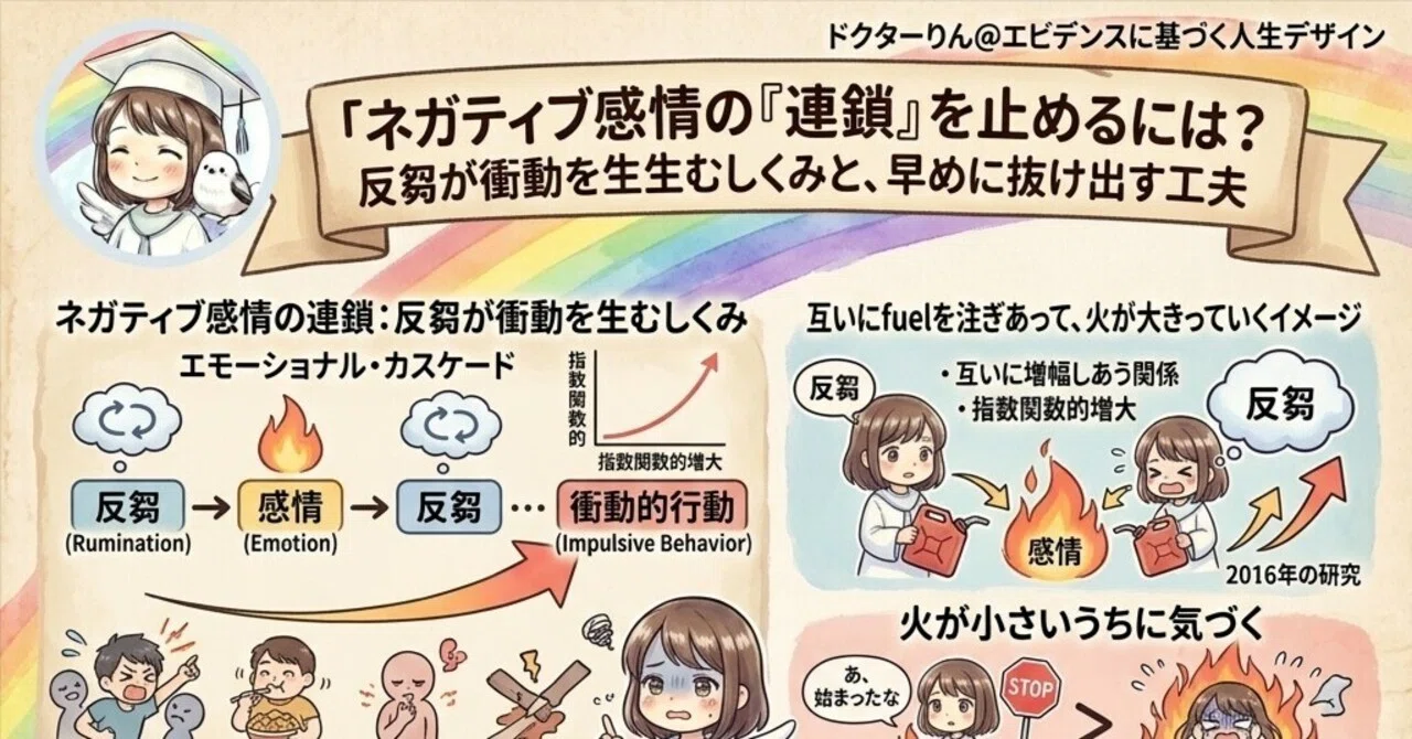ネガティブ感情の「連鎖」を止めるには?反芻が衝動を生むしくみと、早めに抜け出す工夫|ドクターりん@エビデンスに基づく人生デザイン