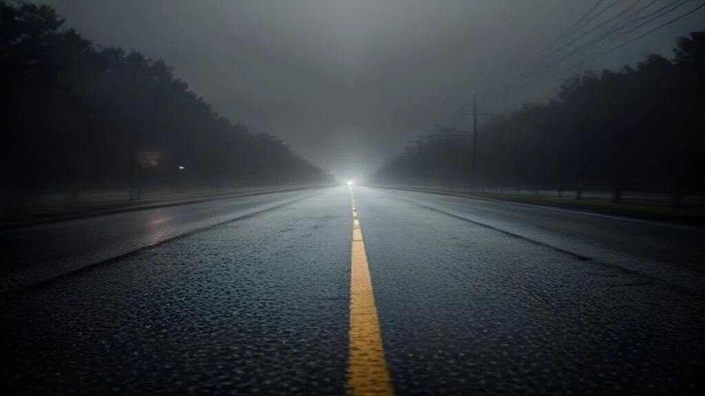 霧の中の夜道