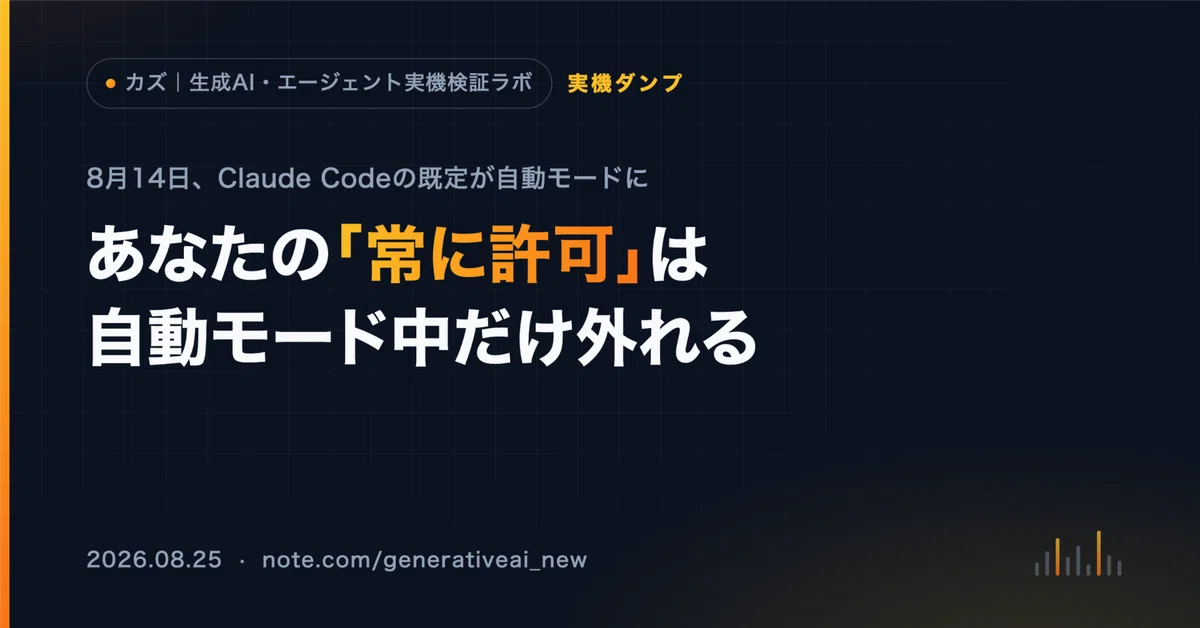 ゴードン 【必ずプロフをご確認ください】 Claude Codeの「常に許可」、自動モード中だけ外れる｜カズ｜生成AI